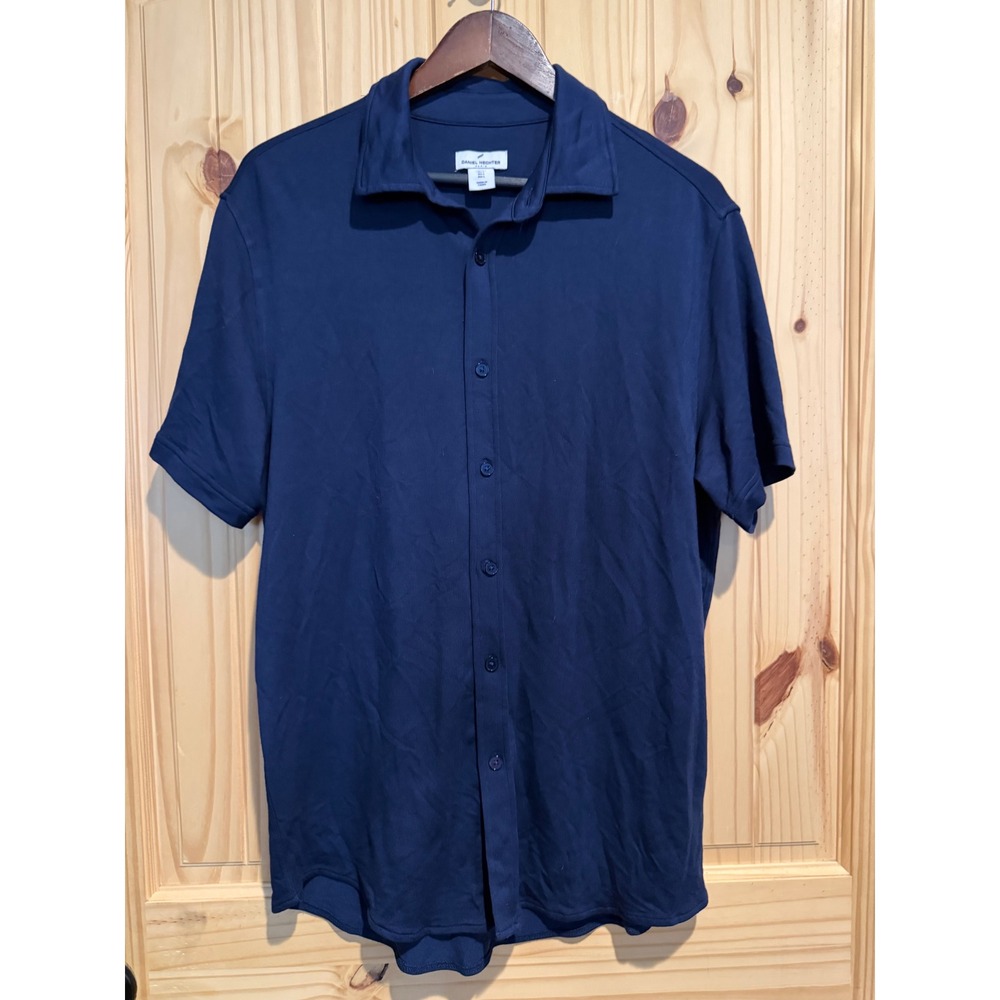 Daniel Hechter Paris Navy Blue Short Sleeve Button Down Modal Blend Shirt L
